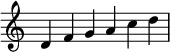 { \override Score.TimeSignature #'stencil = ##f \relative c' { \clef treble \key c \major \time 6/4 dfgacd } }