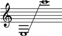 
    { \new Staff \with { \remove "Time_signature_engraver" } \clef treble \key c \major \cadenzaOn e1 \glissando c'''1 }
  