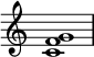 { \override Score.TimeSignature #'stencil = ##f \relative c' { \clef treble \time 4/4 \textLengthOn <cf g>1 } }