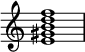 { \override Score.TimeSignature #'stencil = ##f \relative c' { \clef treble \time 4/4 \key c \major <e gis bd f>1 } }