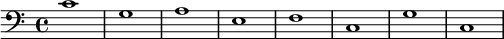 
   { \new Staff << \new Voice \relative c' { \stemDown \clef bass \key c \major \time 4/4 \tempo 1 = 60 \set Score.tempoHideNote = ##t c1 gaefc g' c, } >> }
