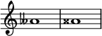 { \override Score.TimeSignature #'stencil = ##f \relative c'' { \time 4/4 aeses1 aisis } }