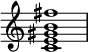 
{ \override Score.TimeSignature #'stencil = ##f \relative c' { \time 4/4 <ce gis b fis'>1 } }
