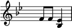 \relative { \set Score.tempoHideNote = ##t \tempo 4 = 80 \set Staff.midiInstrument = #"vibraphone" \key bes \major \time 2/4 \hide Staff.TimeSignature f'8 f8 <bes, es>4 }