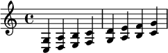 {<c g> <da a> <eb > <f c'> <g d'> <a e'> <b f'> <c' g'> }