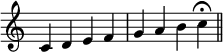 { \new Staff \with { \remove "Time_signature_engraver" } \relative c'{ cdefgabc\fermata \bar "||" } }
