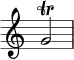 { \override Score.TimeSignature #'stencil = ##f \relative c'' { \time 2/4 g2\trill } } 