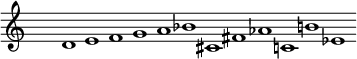 \header { tagline = ##f } \layout { indent = 0\cm ragged-right = ##t \context { \Score \remove "Bar_number_engraver" \override SpacingSpanner.base-shortest-duration = #(ly:make-moment 6/8) } \context { \Staff \remove "Bar_engraver" } } global = { \key c \major \time 4/4 \hide Staff.TimeSignature } violin = \relative c' { \global d1 efga bes cis, fis aes c,! b'! ees、} \score { \new Staff \with { midiInstrument = "violin" } \violin \layout { } \midi { \tempo 1=90 } }