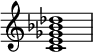 { \override Score.TimeSignature #'stencil = ##f \relative c' { \clef treble \time 4/4 <ce ges bes des>1 } }