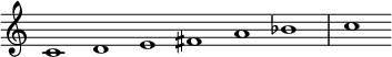 { \override Score.TimeSignature #'stencil = ##f \set Score.tempoHideNote = ##t \tempo 1 = 120 \relative c' { \cadenzaOn c1 de fis a bes \bar "|" c } }