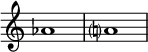 { \override Score.TimeSignature #'stencil = ##f \relative c'' { \time 4/4 aes1 a? } }