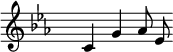 \relative { \set Score.tempoHideNote = ##t \tempo 4 = 120 \set Staff.midiInstrument = #"vibraphone" \key c \minor \time 4/4 \hide Staff.TimeSignature c' g' as8 es8 }