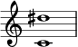  { \override Score.TimeSignature #'stencil = ##f \relative c' { \time 4/4 \set Score.tempoHideNote = ##t \tempo 1 = 60 <c dis'>1 } } 