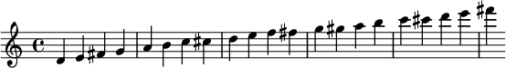 \relative c' { de fis gabc cis def fis g gis abc cis de fis}