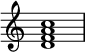 { \override Score.TimeSignature #'stencil = ##f \relative c' { \clef treble \time 4/4 <dfa c>1 } }