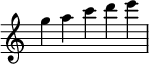 \relative c''' { \time 5/4 \omit Score.TimeSignature gacde }