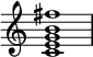 
{ \override Score.TimeSignature #'stencil = ##f \relative c' { \time 4/4 <cegb fis'>1 } }
