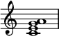 { \override Score.TimeSignature #'stencil = ##f \relative c' { \time 4/4 <ceg a>1 } }