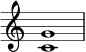  { \override Score.TimeSignature #'stencil = ##f \relative c' { \time 4/4 \set Score.tempoHideNote = ##t \tempo 1 = 20 <c g'>1 } } 