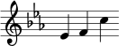 \new Staff \with { \remove "Time_signature_engraver" } \relative c' { \clef treble \key ees \major ees f c' }
