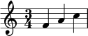 { \key c \major \time 3/4 \relative c' { fac } } 