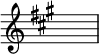 { \override Score.TimeSignature #'stencil = ##f \relative c' { \clef treble \key a \major s1 } }