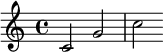 \relative c' { \clef トレブル \time 4/4 c2 g' | c }