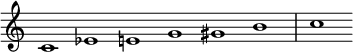 { \override Score.TimeSignature #'stencil = ##f \set Score.tempoHideNote = ##t \tempo 1 = 120 \relative c' { \cadenzaOn c1 ees eg gis b \bar "|" c } }