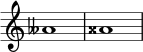 { \override Score.TimeSignature #'stencil = ##f \relative c'' { \time 4/4 aeses1 aisis } } 