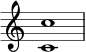 { \override Score.TimeSignature #'stencil = ##f \relative c' { \clef treble \key c \major \time 4/4 <c c'>1 } }
