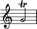 { \override Score.TimeSignature #'stencil = ##f \relative c'' { \time 2/4 g2\trill } }