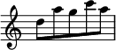 { \override Score.TimeSignature #'stencil = ##f \relative c'' { \set Staff.midiInstrument = #"clarinet" \set Score.tempoHideNote = ##t \tempo 8 = 280 \clef treble \time 5/8 d8[ a' gca] ​​} }

