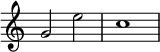 \relative c' { \override Score.TimeSignature #'ステンシル = ##f g'2 e'2 c1 }