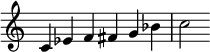 {
\override Score.TimeSignature #'stencil = ##f
\relative c' {
\clef treble \time 6/4
c4 es f fis g bes c2
} }