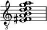 \relative c {\clef "treble_8" \omit Staff.TimeSignature <e fis abdega >1 }