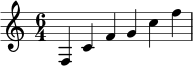 \relative c' { \time 6/4 f, c' fgcf}