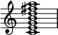 { \override Score.TimeSignature #'stencil = ##f \relative c' { \clef treble \time 4/4 \key c \major <cegbd fis a>1 } }