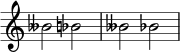 { \omit Score.TimeSignature \relative c'' { beses2 bes2 \accidentalStyle modern beses2 bes2 } }