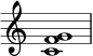 { \override Score.TimeSignature #'stencil = ##f \relative c' { \clef treble \time 4/4 \key c \major <cf g>1 } }