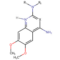 2,4-ジアミノ-6,7-ジメトキシキナゾリンの構造のバリエーション。ここで、X = CH、N