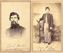 アメリカ南北戦争中に撮影された 2 枚の写真。ここに示されている各兵士は、第 77 イリノイ志願歩兵連隊に所属していました。