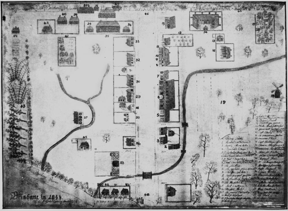 ブリスベンの地図、1844年