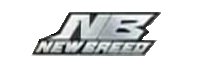テキストのみのロゴで、上部に「NB」の文字、そのすぐ下に「New Breed」の文字があります。文字は銀色で、輪郭は黒です。