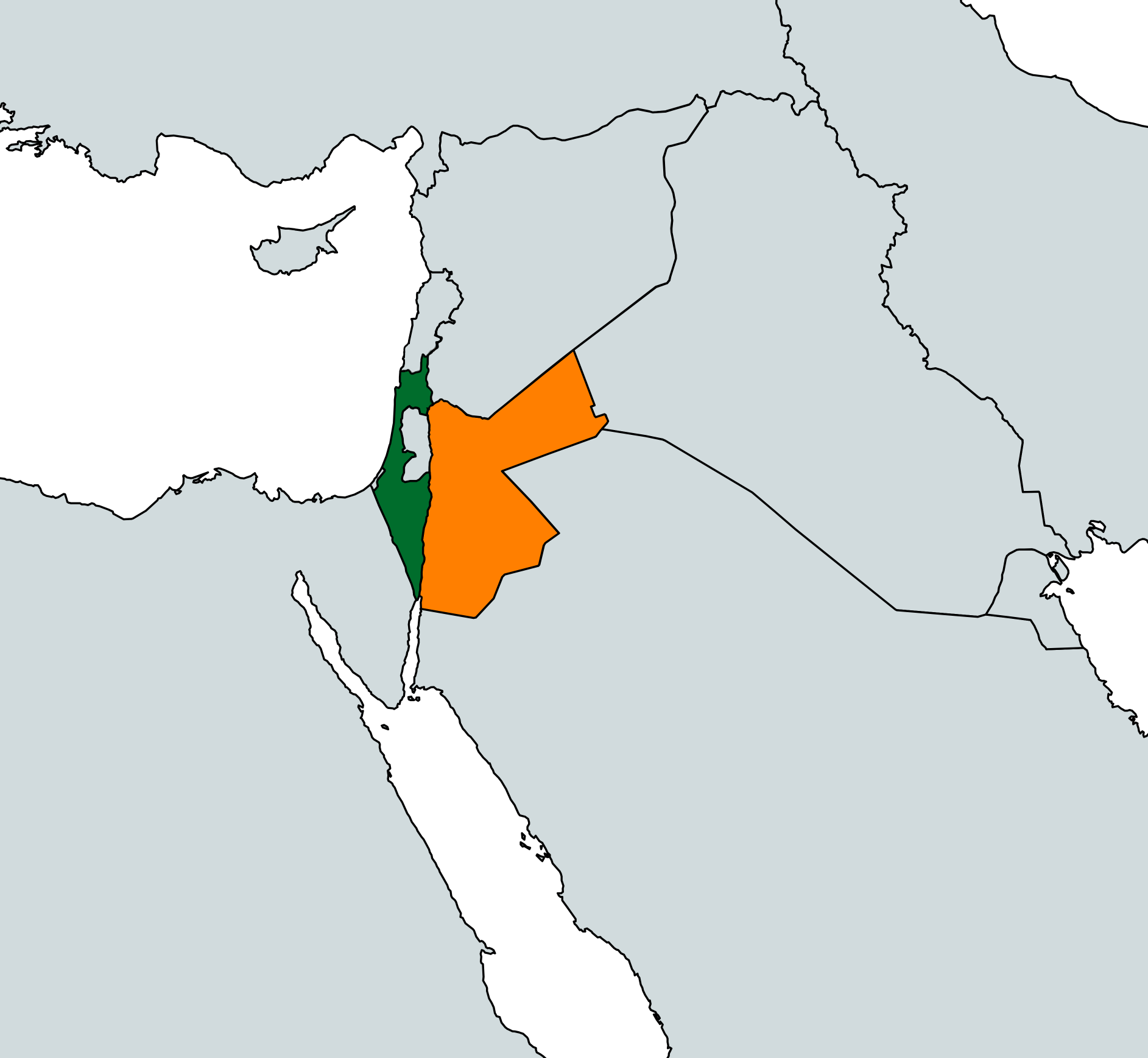 イスラエルとヨルダンの位置を示す地図