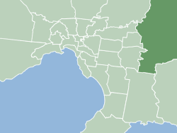 ヤラ山脈を強調したメルボルンの地図