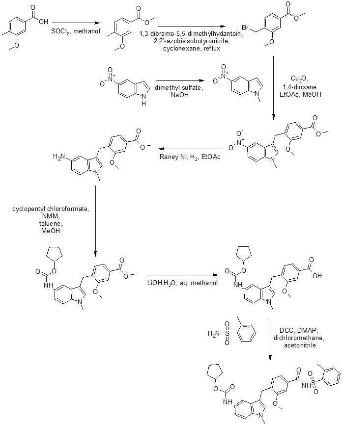 ザフィルルカストの合成図(ChemSketchで描画)。