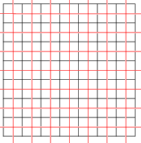 {4,4} の正方形のタイル (黒) とそのデュアル (赤)。