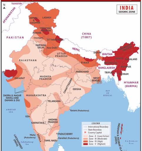 インドの改訂された地震帯