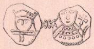 コインの両面を並べて描いた図。それぞれの面には、男性の正面像が簡素に描かれている。