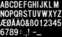 PM8546 ロゴ ジェネレーターのアンチエイリアス文字セット。PM5644 以降のモデルでステーション ID テキストとクロックを生成するために使用されます。